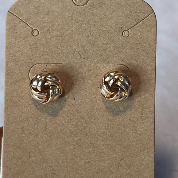 Women's Earrings Pierced Ears Gold Tone Knot Stud Small Simple - Picture 1 of 3